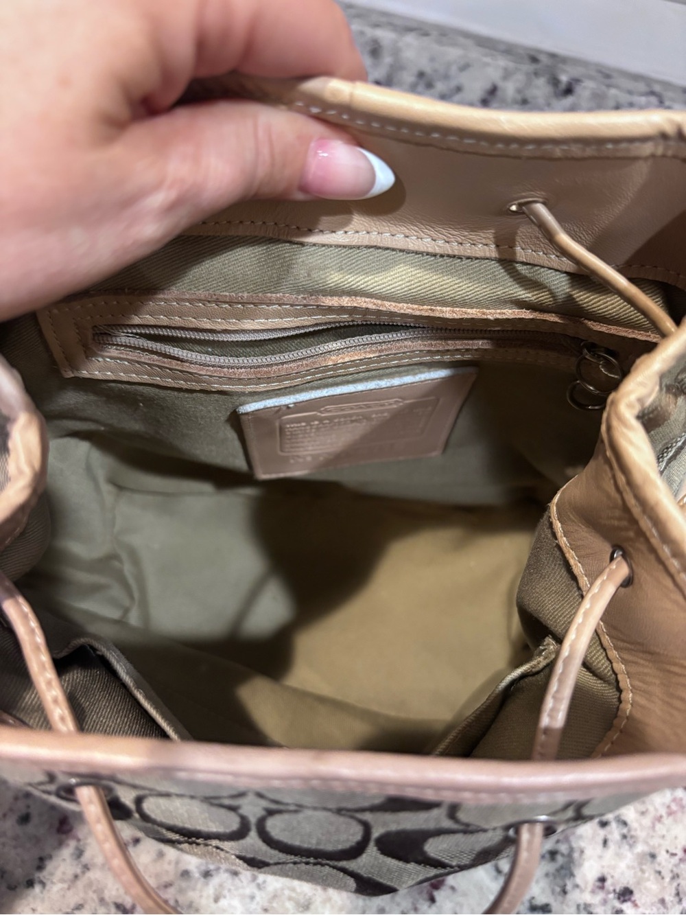 Coach Taupe Signature Canvas Backpack with Pale Pink Trim - Picture 3 of 3